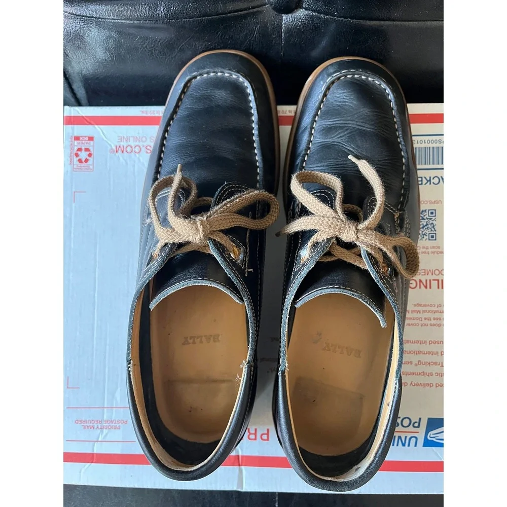 Bally Fiord Mens Black Leather Moc‎ Toe Lace Up